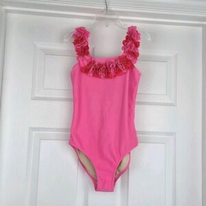 Shade Critters Palm Beach Girls Hula Pink Bathing Suit Size 8 3D Flower Trim